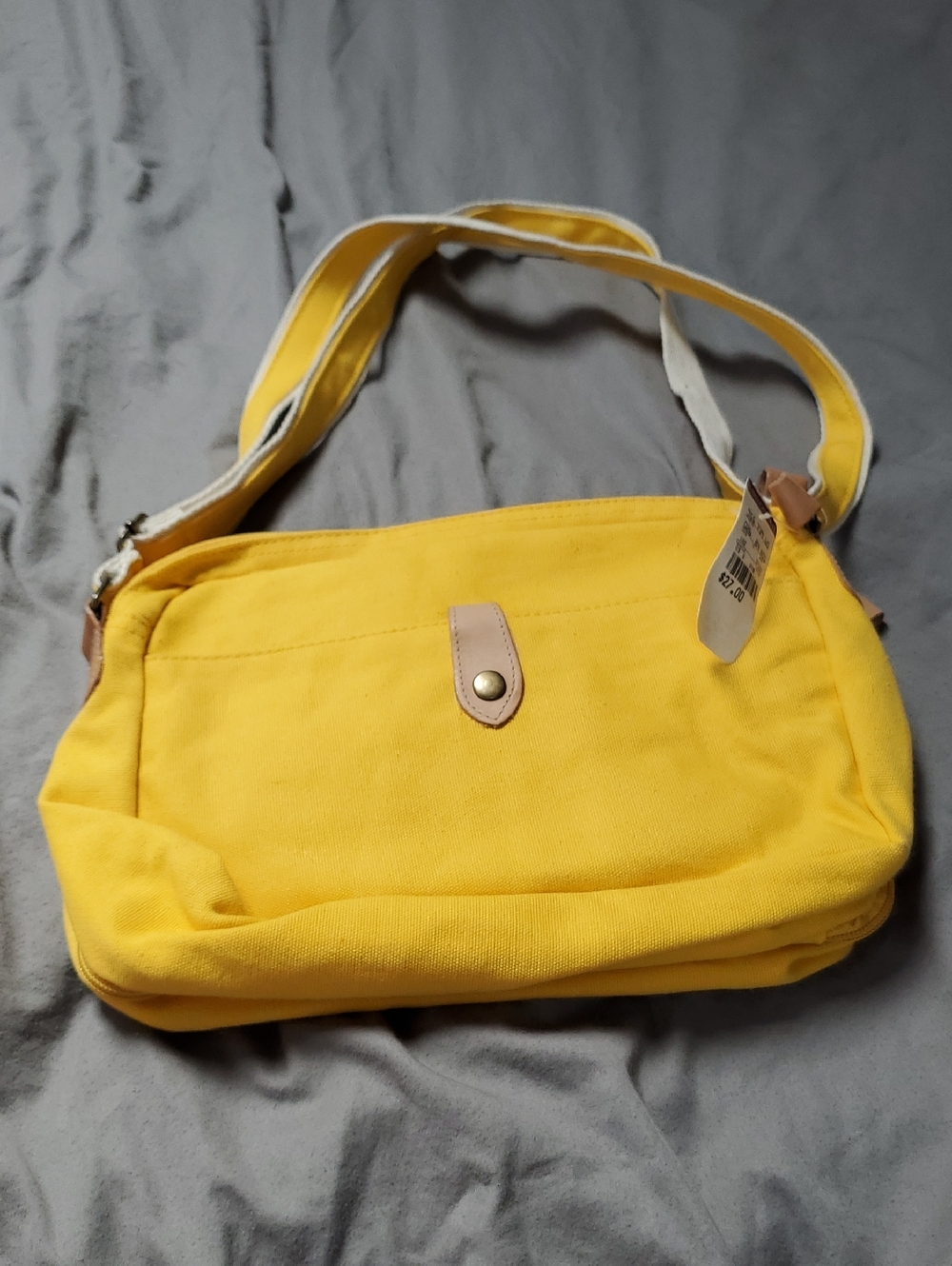 Casual Yellow Canvas Crossbody Bag with Snap Closure
